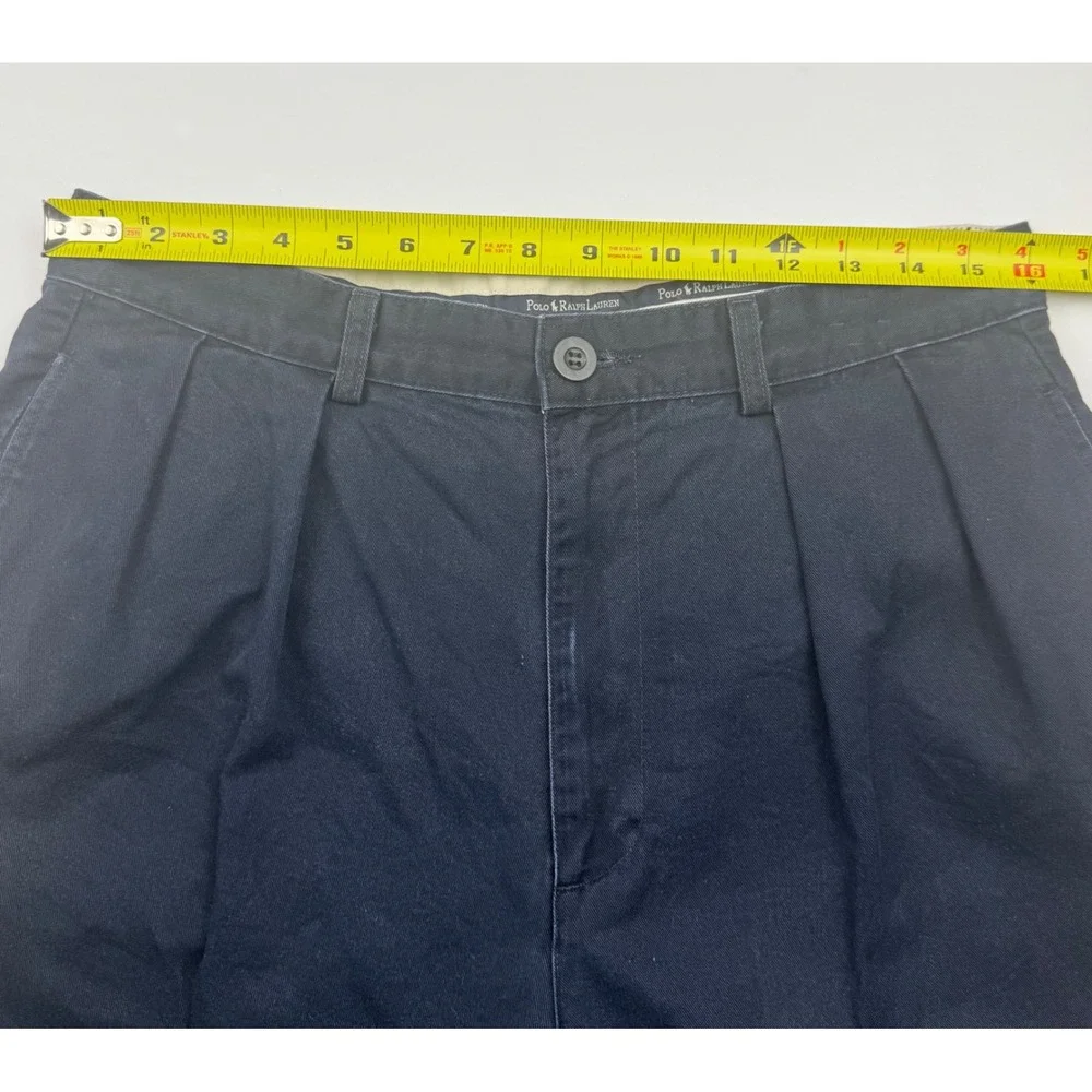 Vintage Polo Ralph Lauren Chinos 33x30 Cotton Navy Blue Pleated Relaxed USA Made